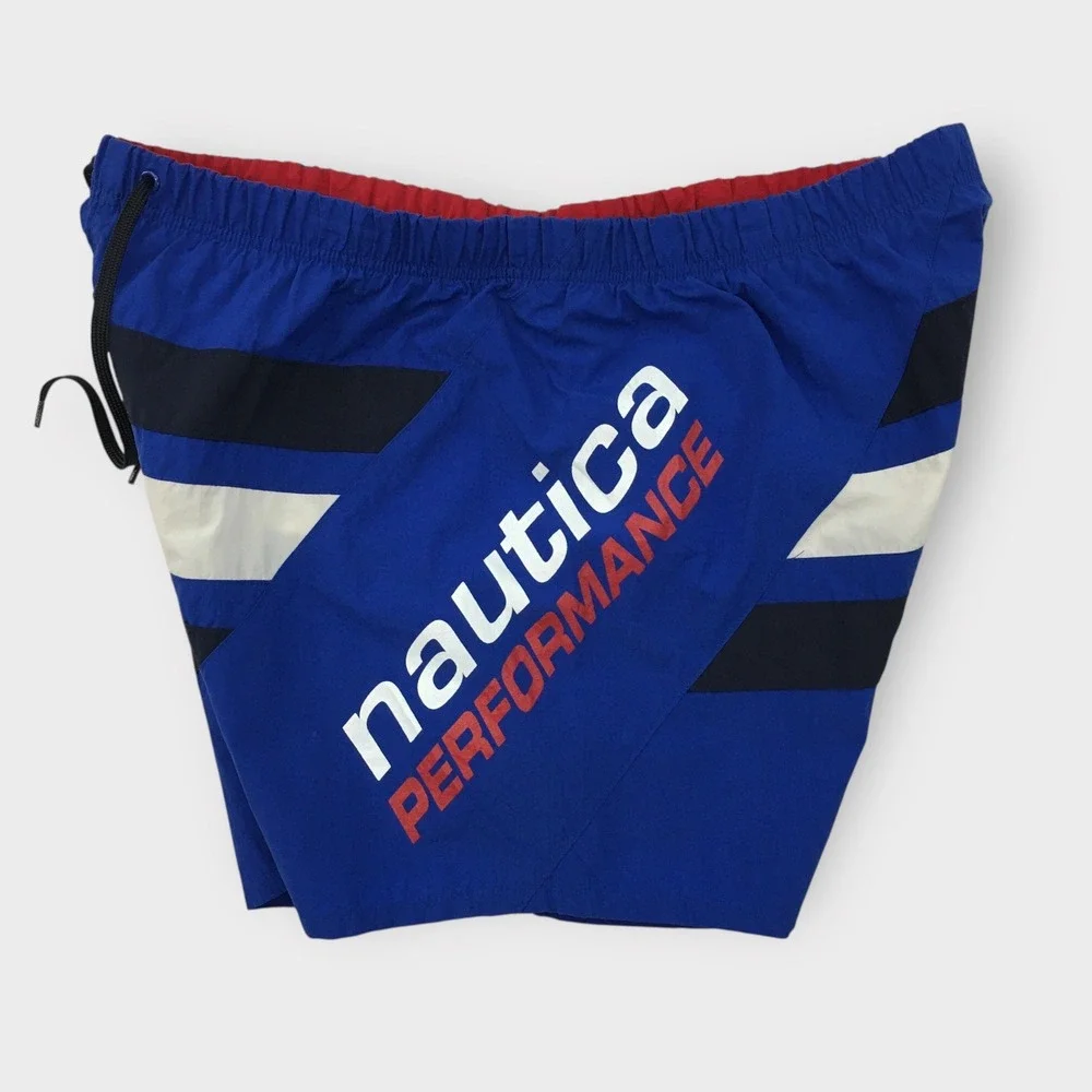 Vintage Nautica Men's Size Large Swim Trunks Blue Striped Swimwear‎ Shorts